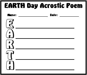 Earth Day April 22 Acrostic Poem Worksheet