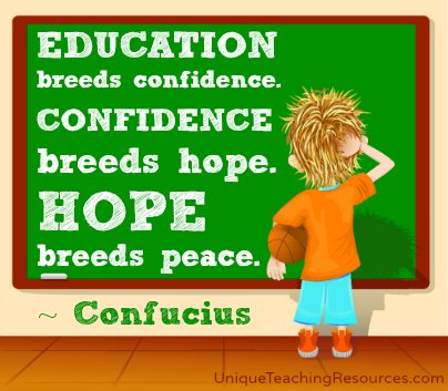 Confucius quote - Education breeds confidence. Confidence breeds hope. Hope breeds peace.