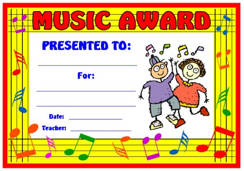 Elementary School Music Award Certificate for Students