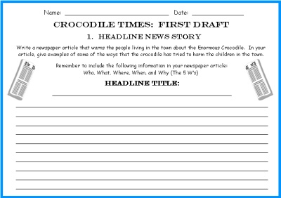 Student Newspaper Writing First Draft Worksheets The Enormous Crocodile