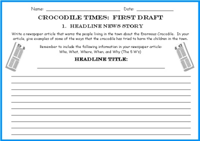 Student Newspaper Writing First Draft Worksheets The Enormous Crocodile