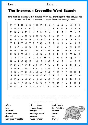 Enormous Crocodile Wordsearch Puzzle Worksheet Roald Dahl Lesson Plans