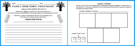 Fiches de travail imprimables pour le premier jet du journal Family Tree Times