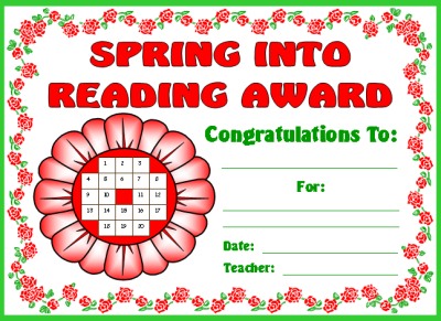 Reading Award Certificate Spring Flower Theme