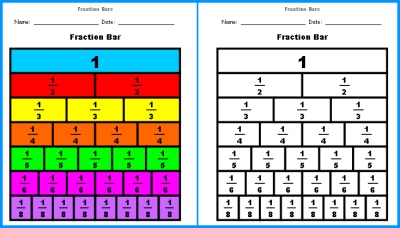 Fraction Worksheet with Fraction Bar Templates