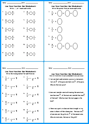 Fraction Bar Worksheets