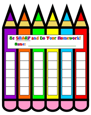 Free Homework Pencils Sticker Chart Elementary School Students