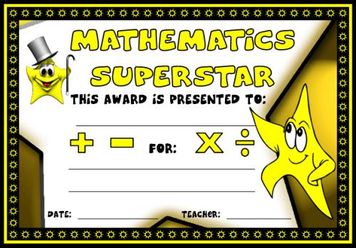 Free Math Superstar Award Certificate For Elementary School Students