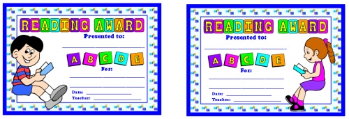 Reading Award Certificates for Boy and Girl Elementary School Students