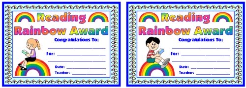 Download Free Teaching Resources - Reading Rainbow Student Award Certificate