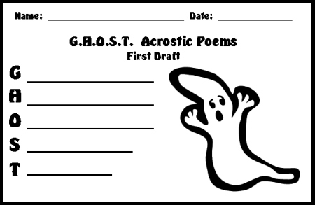 Halloween Ghost Acrostic Poem First Draft Printable Worksheets