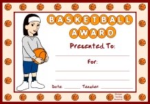Basketball PE Award Certificate For Girl Students