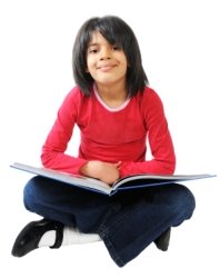 Cute Elementary School Girl Reading a Book