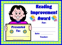 Reading Improvement Award For Girl Elementary School Students