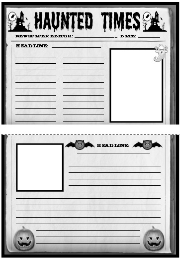 Halloween Newspaper Creative Writing Templates, Worksheets, and Lesson Plans for October