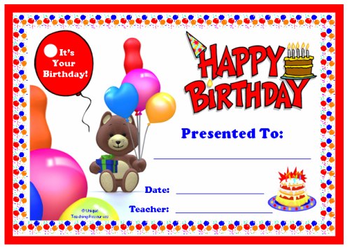 Happy Birthday Award Certificate For Children and Elementary School Students