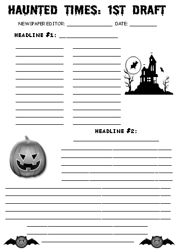 Halloween and October Newspaper First Draft Creative Writing Worksheets