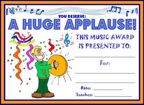 Huge Applause Music Award Certificate for Children