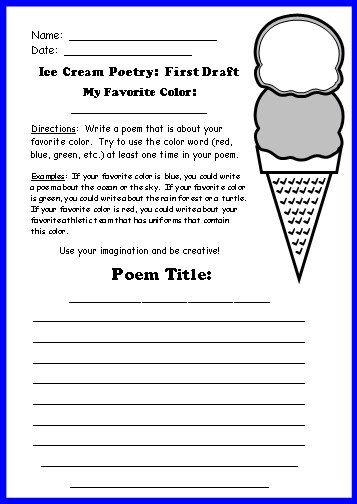 Ice Cream Color Poems First Draft Writing Worksheet