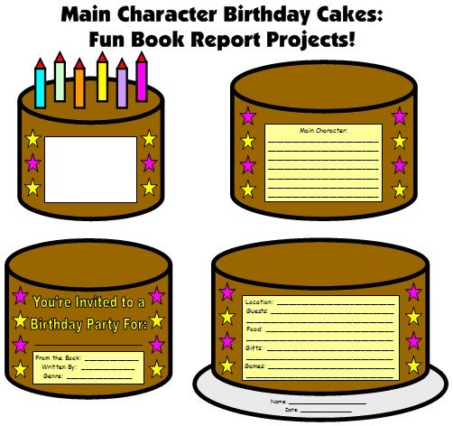 Fun Main Character Book Report Projects Birthday Cake Templates