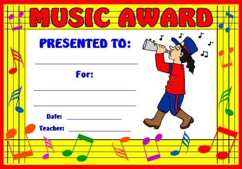 Marching Band Music Class Award Certificate