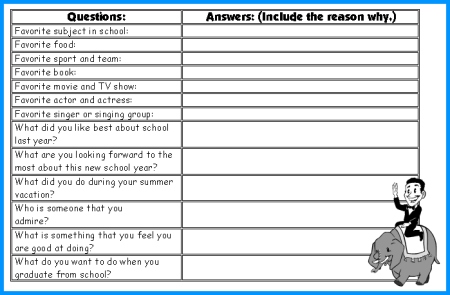 Questions to Ask New Students Back to School Printable Worksheets