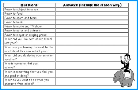 Questions to Ask New Students Back to School Printable Worksheets