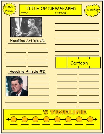 Newspaper Creative Writing Templates and Projects John F. Kennedy Example