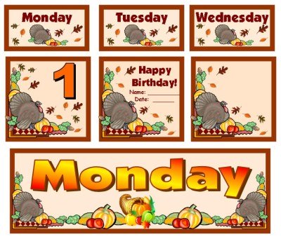 November and Thanksgiving Classroom Calendar Set For Elementary School Teachers Using Pocket Charts