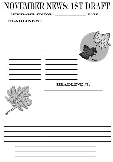 November Newspaper First Draft Creative Writing Printable Worksheet