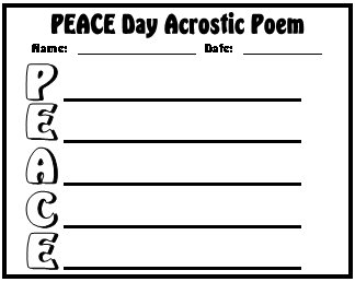 Peace Day Acrostic Poem First Draft Printable Worksheet.