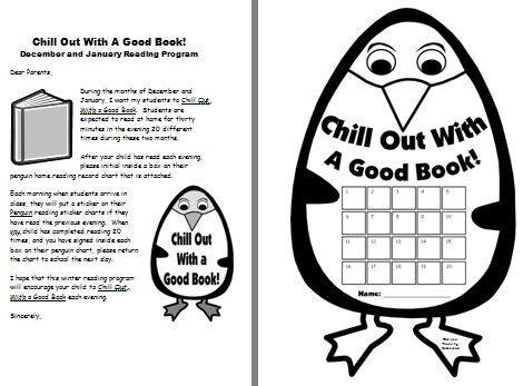 Winter Penguin Reading Record and Parent Letter Worksheet