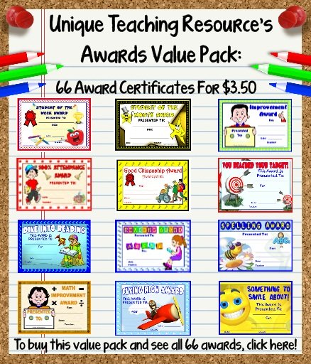 Printable Awards and Certificates For Elementary School Teachers - 66 Value Pack Set