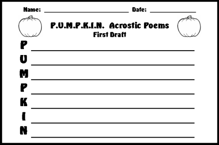 Halloween Pumpkin Acrostic Poem First Draft Printable Worksheet