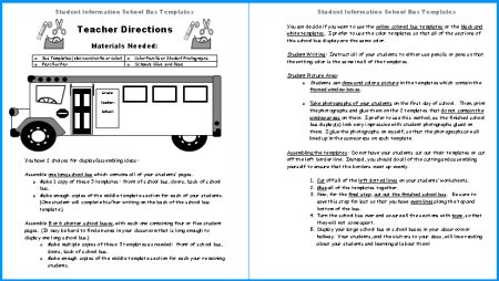 Directions for School Bus Student Project Templates