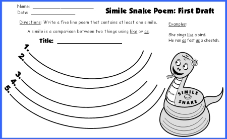 Teaching Writing Similes in Poetry First Draft Worksheet