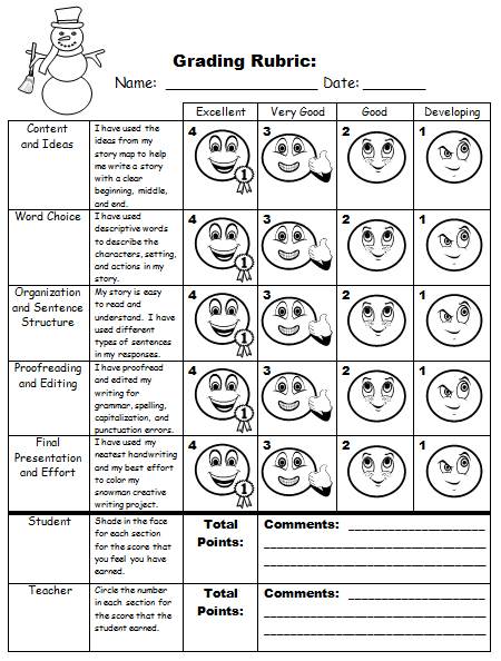 Snowman Creative Writing Project Grading Rubric