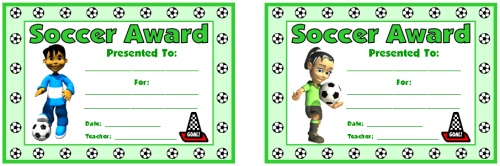Soccer Award Certificate For Children
