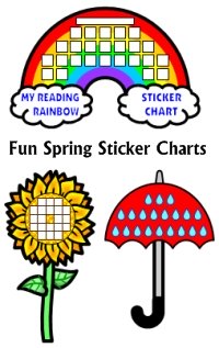Fun Spring Reading Sticker Charts: Rainbows, Flowers, and Umbrellas