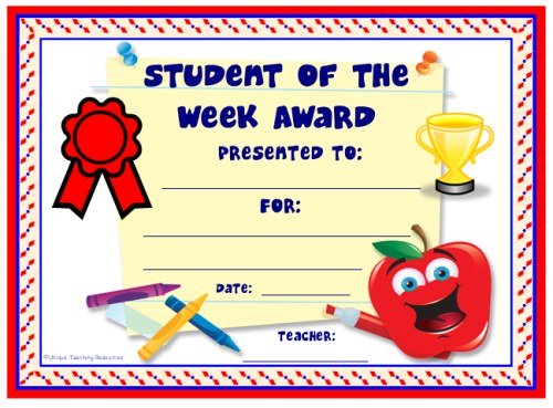 Student of the Week Award Certificate for Students