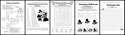 Fun Thanksgiving Crossword Puzzle and Wordsearch Puzzles Printable Fall and Autumn Worksheets