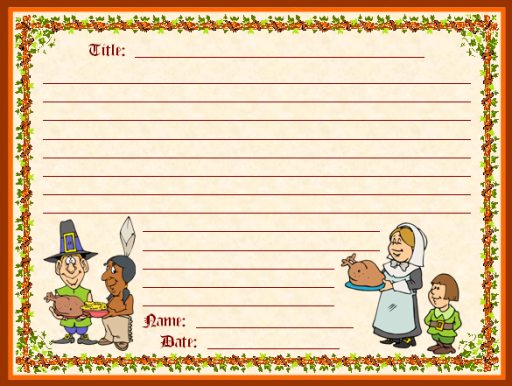 Pilgrims and Thanksgiving Dinner Creative Writing Printable Worksheets