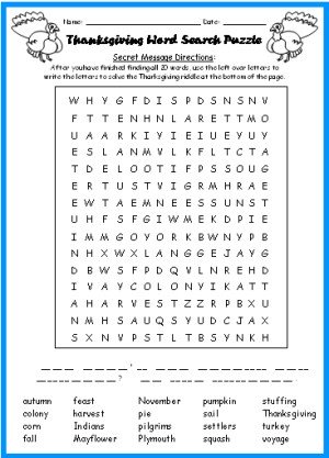 Thanksgiving Wordsearch Puzzle