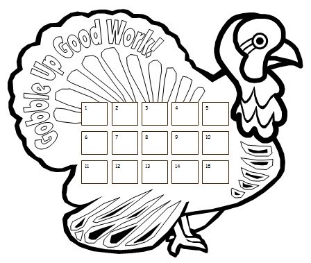 Turkey Thanksgiving Sticker Chart Templates for Elementary School Teachers
