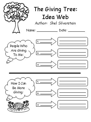 L'arbre qui donne Shel Silverstein Feuille de travail Web d'idées Plans de leçons d'écriture créative