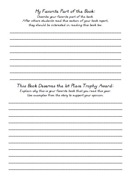 Favorite Book Report Projects Printable Worksheets