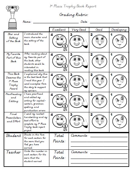 My Favorite Book Report Project Trophy Grading Rubric