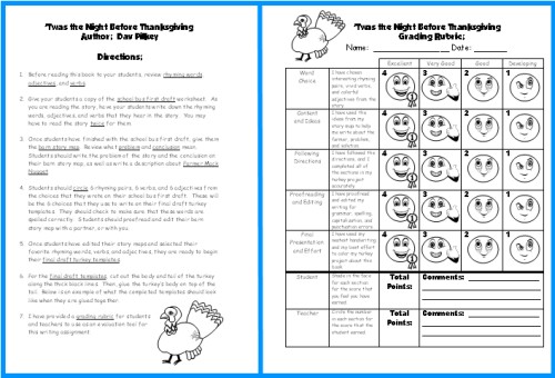 Twas the Night Before Thanksgiving Directions and Grading Rubric
