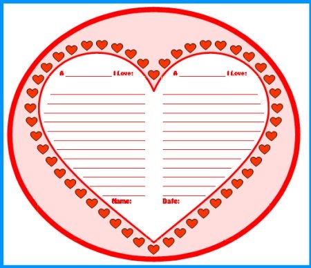 Valentine's Day Heart Creative Writing Templates and Printable Worksheets