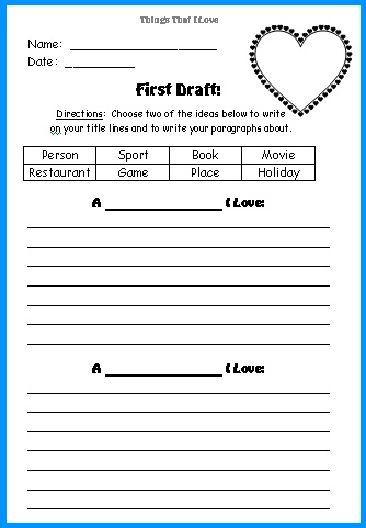 Valentine's Day Things That We Love Creative Writing Printable Worksheets